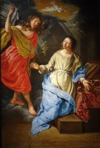 2.Afin de distinguer le travail des frères et sœurs Wautier, le tableau de Gimnée pourrait être comparé à l’Annonciation de Michaelina Wautier, daté de la même année. Louveciennes, Musée-promenade de Marly-le-Roi, Inv. 77.30.1 (Photo : CC BY 4.0 KIK-IRPA, Brussels, cliché KN009371)